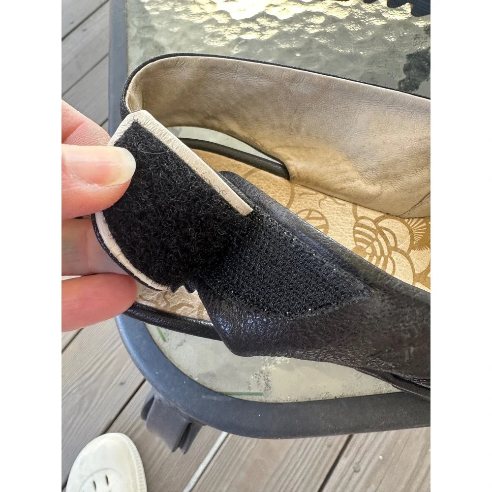 Fly London Yala Black Leather Wedge Slingback Peep Toe Sandal Women 40 or US 9.5